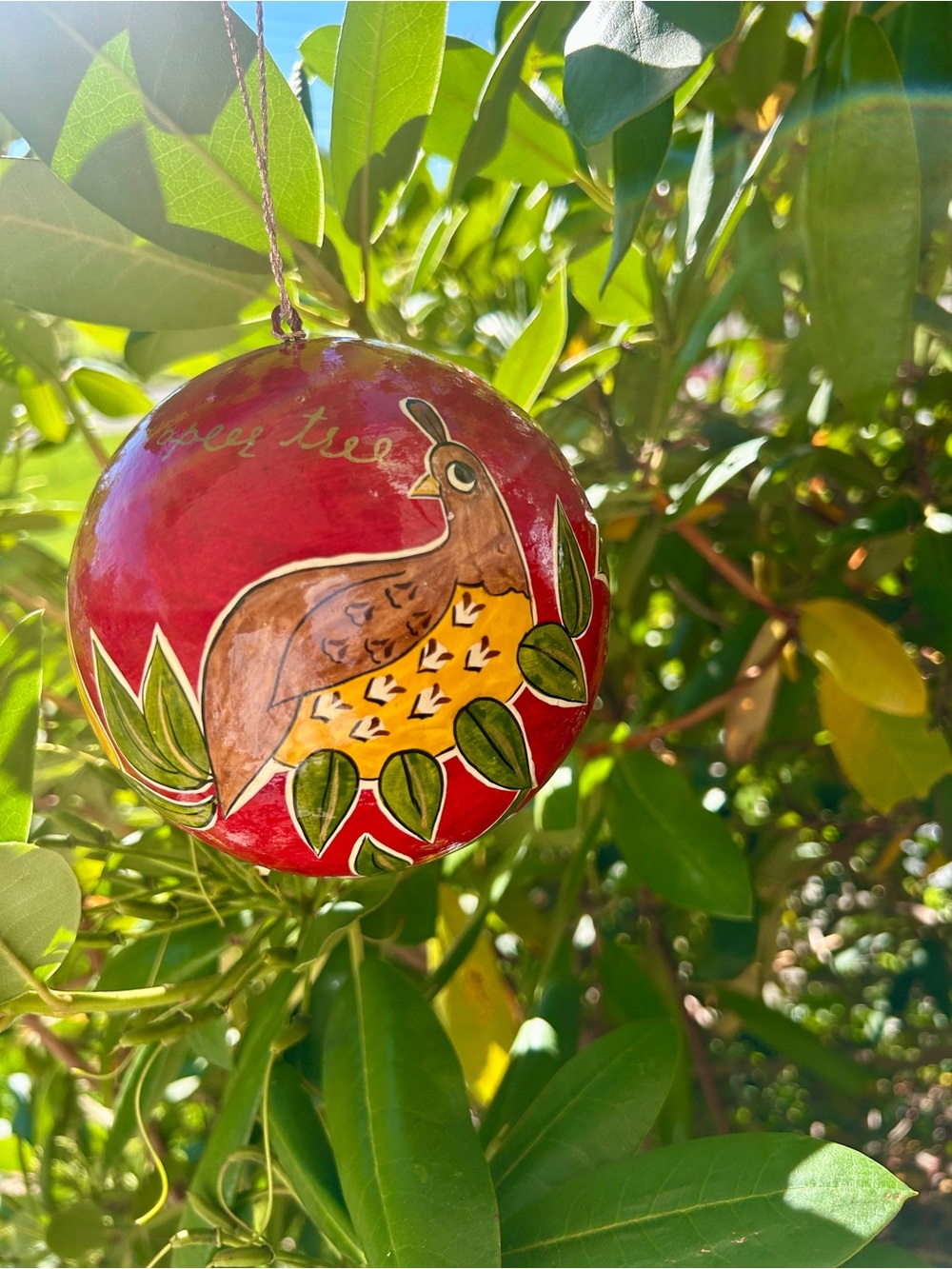 Hand Crafted Kashmiri Paper Mache “In a Pear Tree” Partridge Bird Ornament